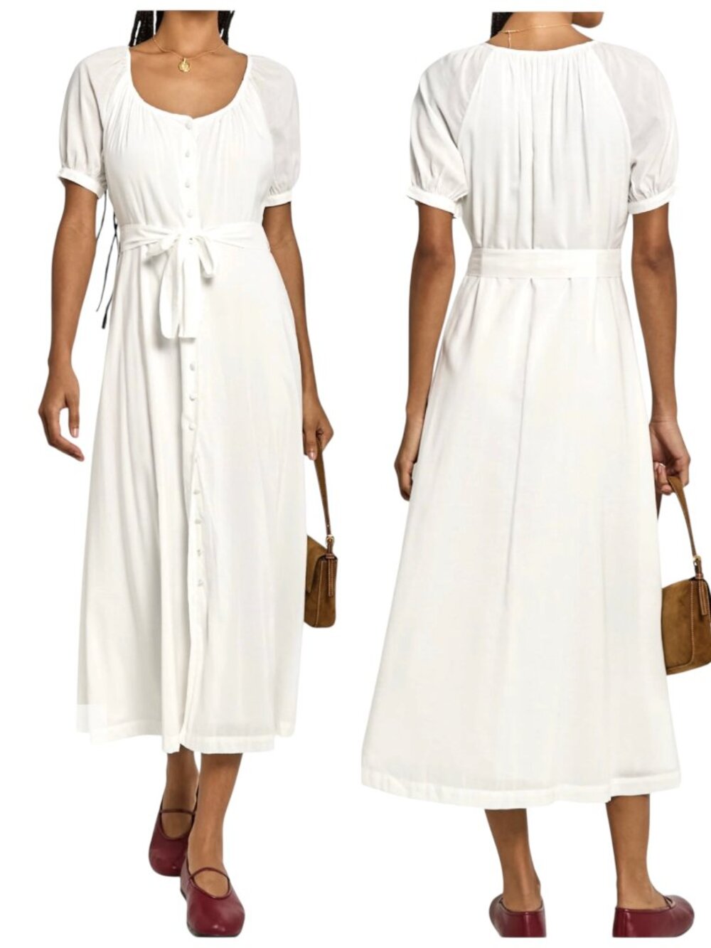 O.P.T Joanna White Button Front Midi Dress Tie Waist XS NWT